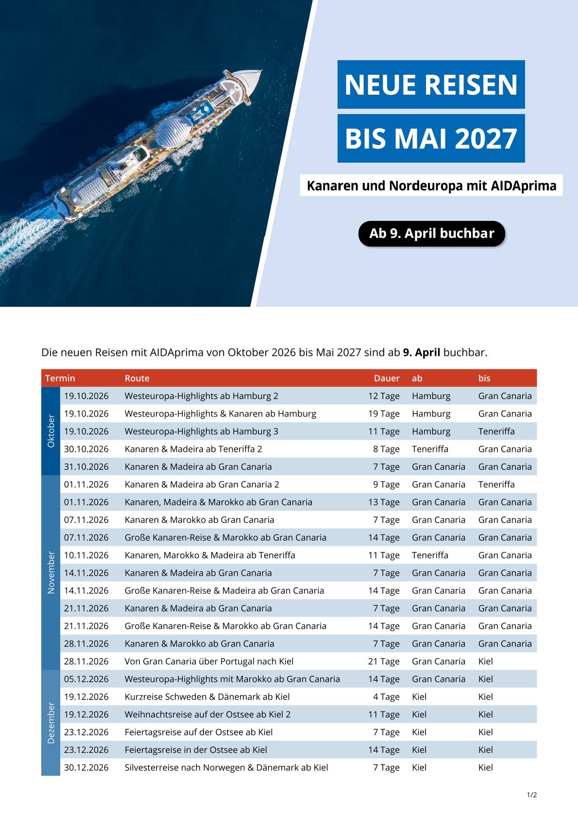 AIDAperla Routes Deel 1